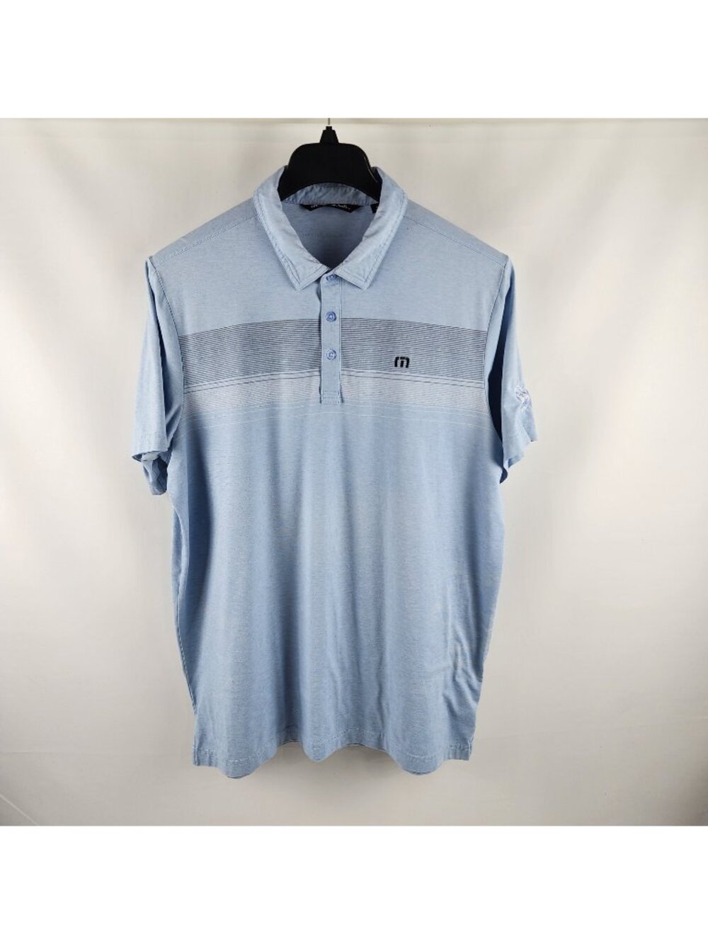 Travis Mathew Shirt Men XL Blue Striped Golf S/S Polo Arm Logo